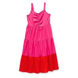 Pink and red color block tiered toddler dress smocking 2T